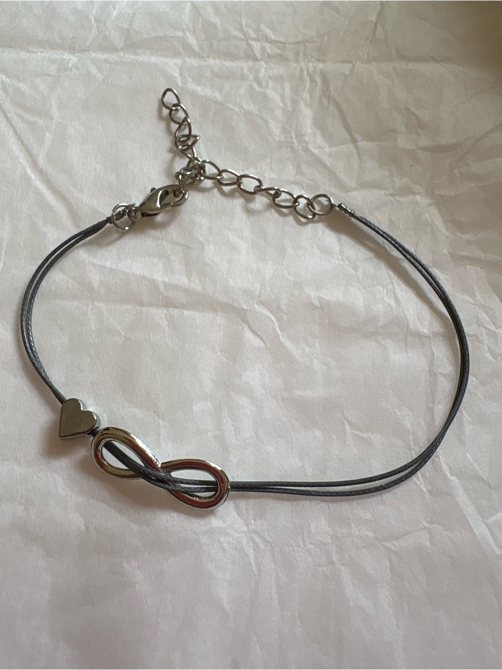 Infinity & Heart Cord Bracelet - Gray